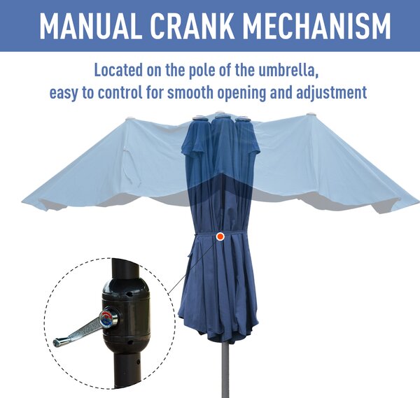 Outsunny Waterproof 4.6m Garden Parasol Double-Sided Sun Umbrella Patio Market Shelter Canopy Shade Outdoor with Cross Base – Blue Aosom UK