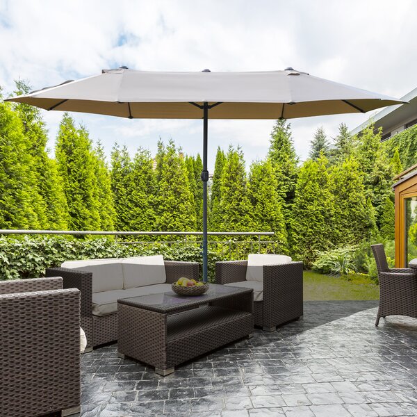 Outsunny Waterproof 4.6m Garden Parasol Double-Sided Sun Umbrella Patio Market Shelter Canopy Shade Outdoor with Cross Base – Khaki Aosom UK