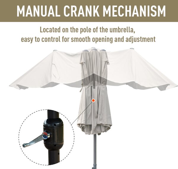 Outsunny Waterproof 4.6m Garden Parasol Double-Sided Sun Umbrella Patio Market Shelter Canopy Shade Outdoor with Cross Base – Khaki Aosom UK