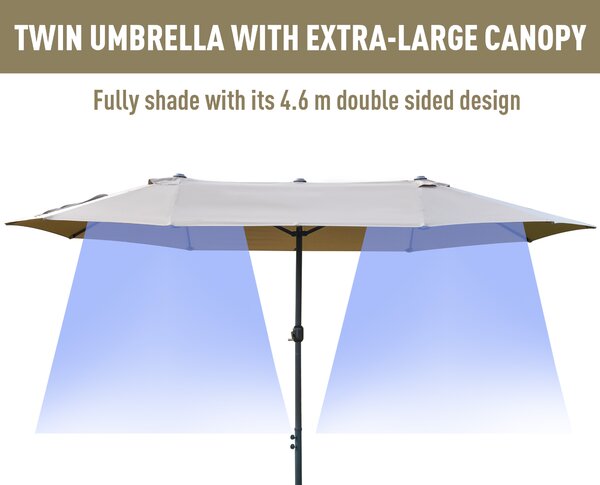 Outsunny Waterproof 4.6m Garden Parasol Double-Sided Sun Umbrella Patio Market Shelter Canopy Shade Outdoor with Cross Base – Khaki Aosom UK