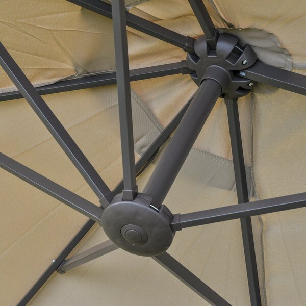 Outsunny Waterproof 4.6m Garden Parasol Double-Sided Sun Umbrella Patio Market Shelter Canopy Shade Outdoor with Cross Base – Khaki Aosom UK
