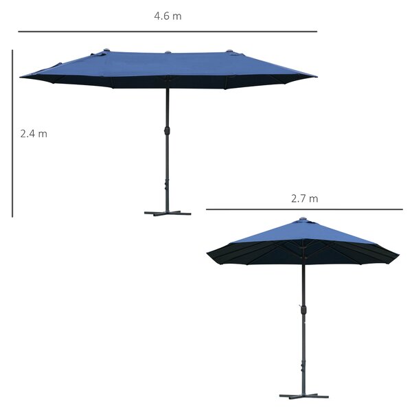 Outsunny Waterproof 4.6m Garden Parasol Double-Sided Sun Umbrella Patio Market Shelter Canopy Shade Outdoor with Cross Base – Blue Aosom UK