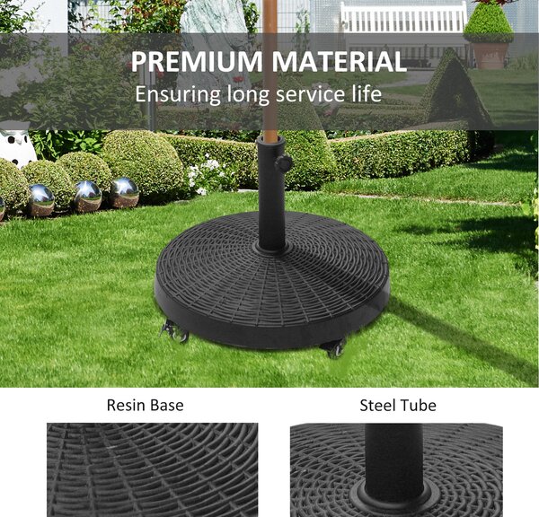 Outsunny Resin Umbrella Base: Wheeled Sunshade Stand with Brakes, 22.7kg Weight for Outdoor Stability, Round Design Aosom UK