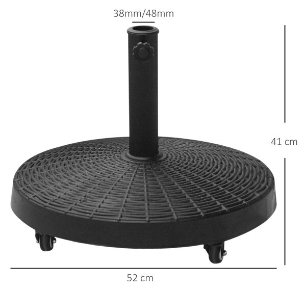 Outsunny Resin Umbrella Base: Wheeled Sunshade Stand with Brakes, 22.7kg Weight for Outdoor Stability, Round Design Aosom UK