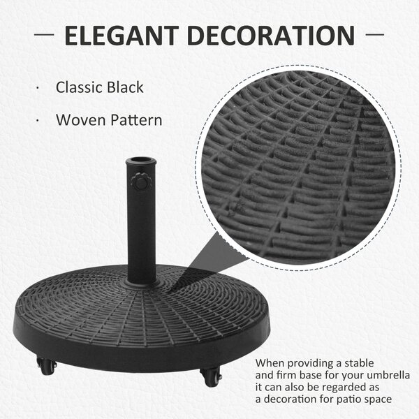 Outsunny Resin Umbrella Base: Wheeled Sunshade Stand with Brakes, 22.7kg Weight for Outdoor Stability, Round Design Aosom UK