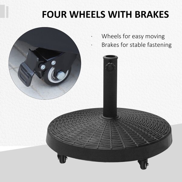 Outsunny Resin Umbrella Base: Wheeled Sunshade Stand with Brakes, 22.7kg Weight for Outdoor Stability, Round Design Aosom UK