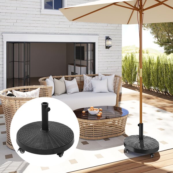 Outsunny Resin Umbrella Base: Wheeled Sunshade Stand with Brakes, 22.7kg Weight for Outdoor Stability, Round Design Aosom UK