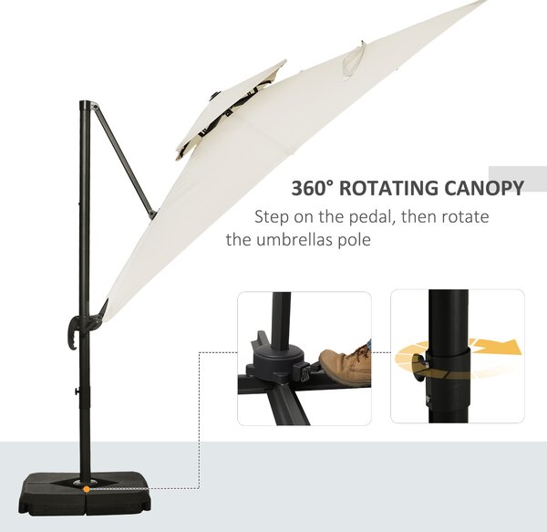 Outsunny Waterproof 3 x 3(m) Garden Cantilever Parasol w/ Crank & Tilt, Square Overhanging Patio Umbrella w/ 360° Rotation, Base Weights Aosom UK