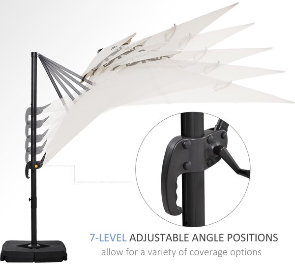 Outsunny Waterproof 3 x 3(m) Garden Cantilever Parasol w/ Crank & Tilt, Square Overhanging Patio Umbrella w/ 360° Rotation, Base Weights Aosom UK