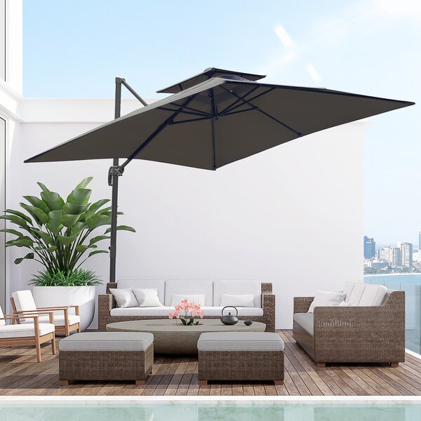 Outsunny Waterproof 3 x 3(m) Garden Cantilever Roma Parasol with Crank and Tilt, Square Overhanging Patio Umbrella with 360°Rotation Aosom UK