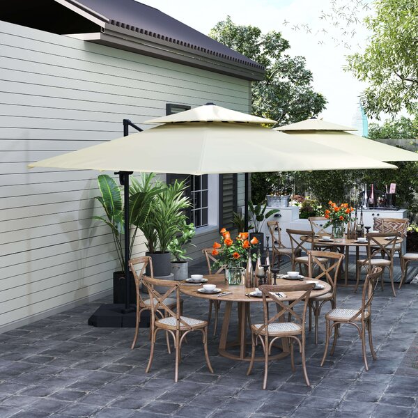 Outsunny Waterproof 3 x 3(m) Garden Cantilever Parasol w/ Crank & Tilt, Square Overhanging Patio Umbrella w/ 360° Rotation, Base Weights Aosom UK