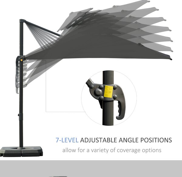 Outsunny Waterproof 3 x 3(m) Garden Cantilever Roma Parasol with Crank and Tilt, Square Overhanging Patio Umbrella with 360°Rotation Aosom UK