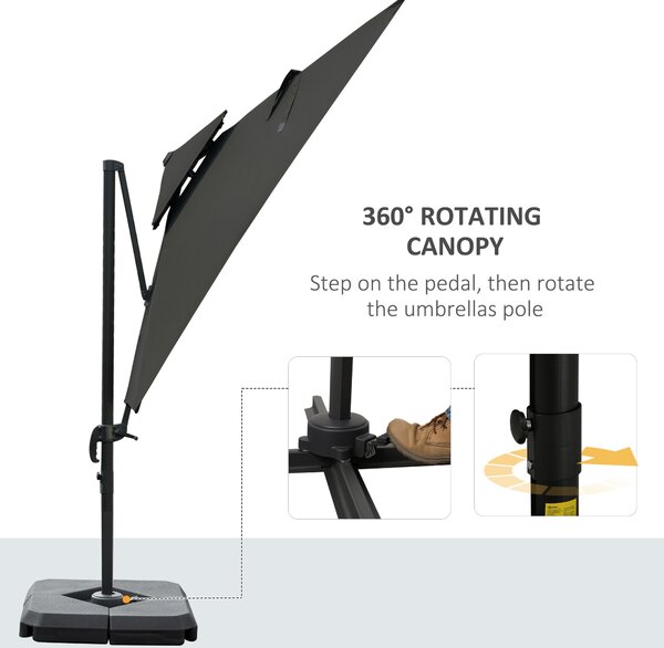 Outsunny Waterproof 3 x 3(m) Garden Cantilever Roma Parasol with Crank and Tilt, Square Overhanging Patio Umbrella with 360°Rotation Aosom UK