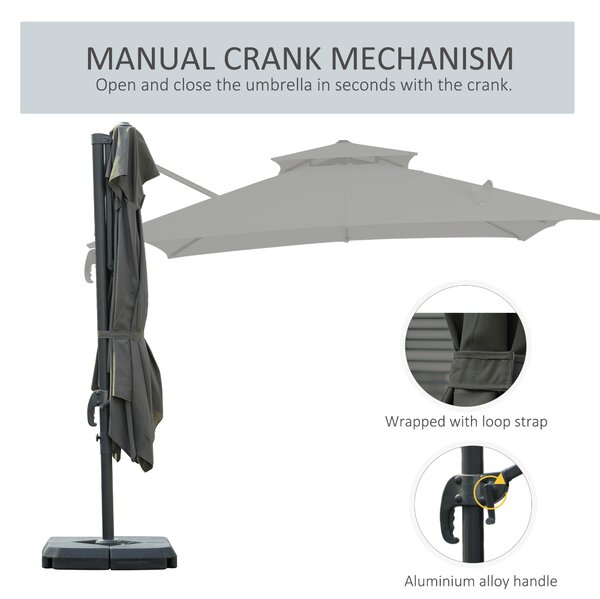Outsunny Waterproof 3 x 3(m) Garden Cantilever Roma Parasol with Crank and Tilt, Square Overhanging Patio Umbrella with 360°Rotation Aosom UK