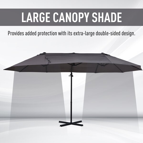 Outsunny Waterproof Double Parasol Patio Umbrella Garden Sun Shade w/ Steel Pole 12 Support Ribs Crank Handle Easy Lift Twin Canopy - Grey Aosom UK