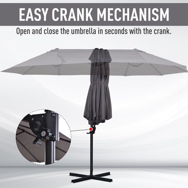 Outsunny Waterproof Double Parasol Patio Umbrella Garden Sun Shade w/ Steel Pole 12 Support Ribs Crank Handle Easy Lift Twin Canopy - Grey Aosom UK