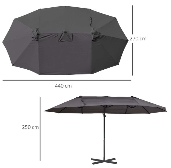 Outsunny Waterproof Double Parasol Patio Umbrella Garden Sun Shade w/ Steel Pole 12 Support Ribs Crank Handle Easy Lift Twin Canopy - Grey Aosom UK