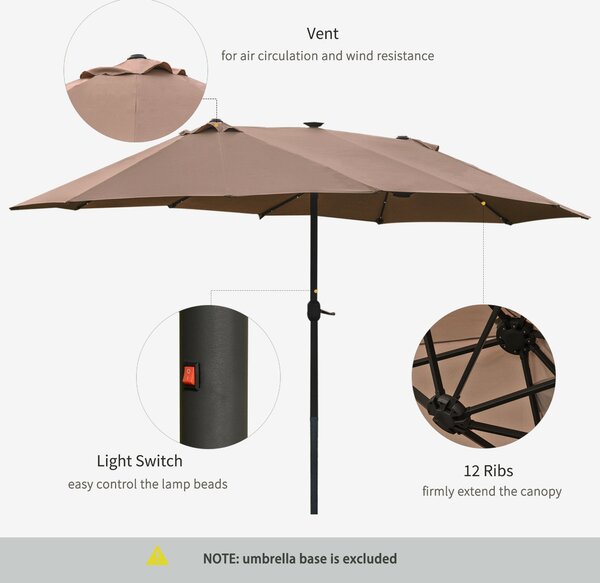 Outsunny Garden Parasol 4.4m Double-Sided Sun Umbrella Patio Sun Shade Outdoor with LED Solar Light , Khaki Aosom UK