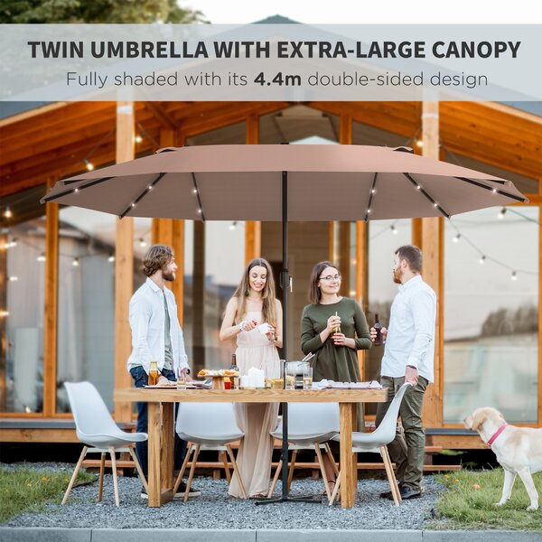 Outsunny Garden Parasol 4.4m Double-Sided Sun Umbrella Patio Sun Shade Outdoor with LED Solar Light , Khaki Aosom UK