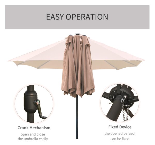 Outsunny Garden Parasol 4.4m Double-Sided Sun Umbrella Patio Sun Shade Outdoor with LED Solar Light , Khaki Aosom UK