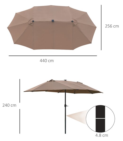 Outsunny Garden Parasol 4.4m Double-Sided Sun Umbrella Patio Sun Shade Outdoor with LED Solar Light , Khaki Aosom UK