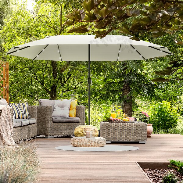 Outsunny Waterproof 4.4m Double-Sided Sun Umbrella Garden Parasol Patio Sun Shade Outdoor with LED Solar Light Cream White Aosom UK