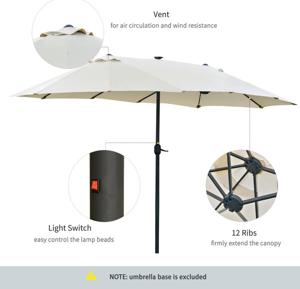 Outsunny Waterproof 4.4m Double-Sided Sun Umbrella Garden Parasol Patio Sun Shade Outdoor with LED Solar Light Cream White Aosom UK