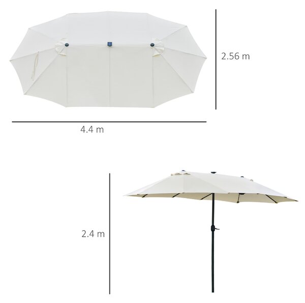 Outsunny Waterproof 4.4m Double-Sided Sun Umbrella Garden Parasol Patio Sun Shade Outdoor with LED Solar Light Cream White Aosom UK