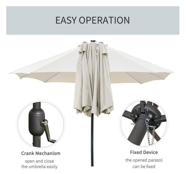 Outsunny Waterproof 4.4m Double-Sided Sun Umbrella Garden Parasol Patio Sun Shade Outdoor with LED Solar Light Cream White Aosom UK