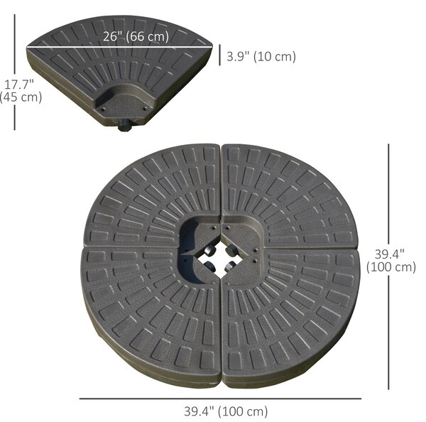 Outsunny 4-Piece Parasol Base Cantilever Offset Patio Umbrella Circular Base Stand w/Carry Handles, Water & Sand Filled Aosom UK