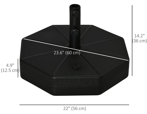 Outsunny Garden Parasol Base: Octagonal Umbrella Holder Stand, Water or Sand Fillable up to 40kg, Outdoor, Black