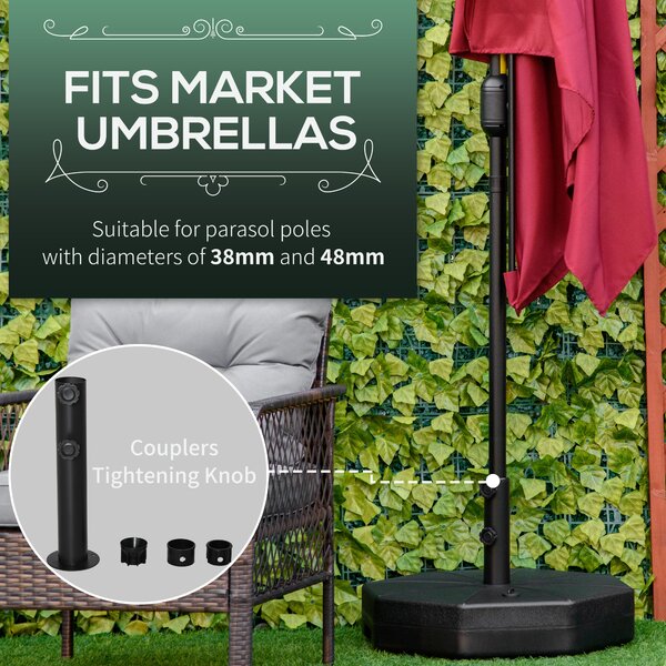 Outsunny Garden Parasol Base: Octagonal Umbrella Holder Stand, Water or Sand Fillable up to 40kg, Outdoor, Black