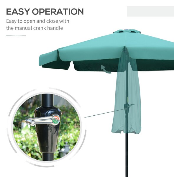 Outsunny Garden Parasol Umbrella, 2.66m, Ruffled Design, Sun Shade, Sturdy 8-Rib Construction, Green Aosom UK
