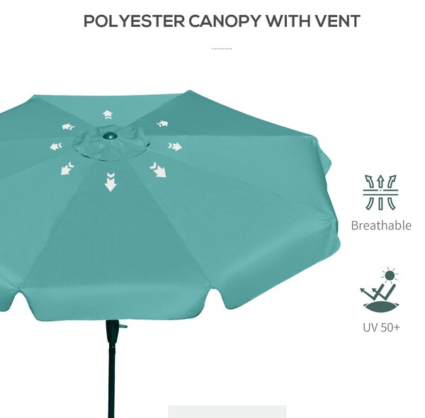 Outsunny Garden Parasol Umbrella, 2.66m, Ruffled Design, Sun Shade, Sturdy 8-Rib Construction, Green Aosom UK