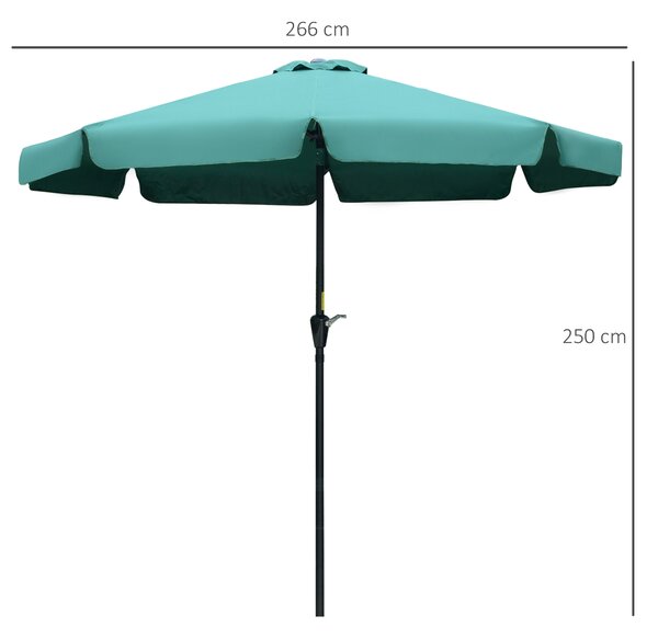 Outsunny Garden Parasol Umbrella, 2.66m, Ruffled Design, Sun Shade, Sturdy 8-Rib Construction, Green Aosom UK