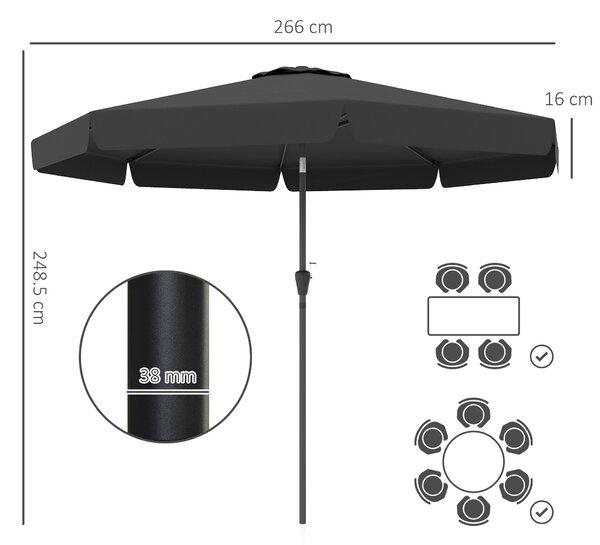 Outsunny 2.7m Patio Parasol: Tilting Crank Umbrella with Ruffled Canopy, 8 Sturdy Ribs, Jet Black Aosom UK