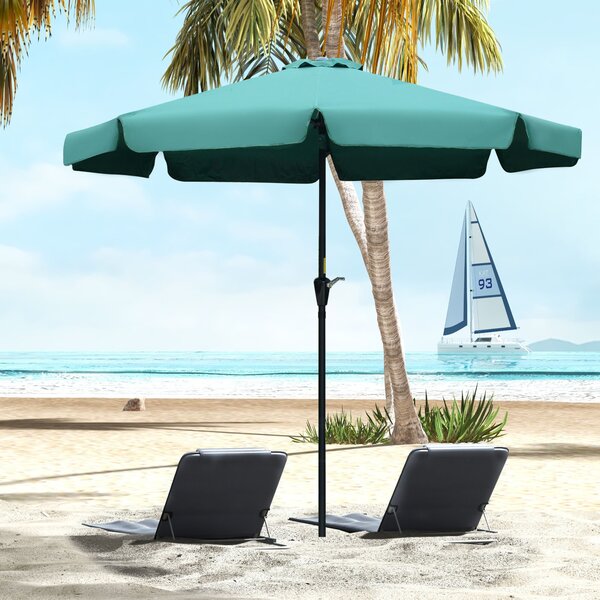Outsunny Garden Parasol Umbrella, 2.66m, Ruffled Design, Sun Shade, Sturdy 8-Rib Construction, Green Aosom UK