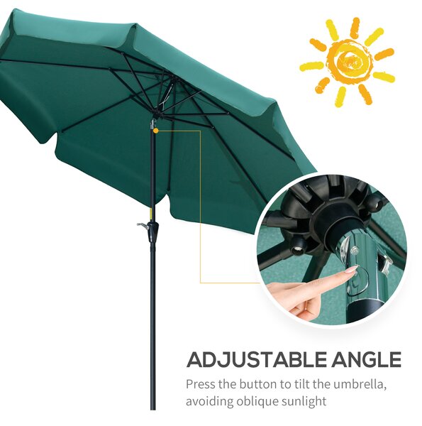 Outsunny Garden Parasol Umbrella, 2.66m, Ruffled Design, Sun Shade, Sturdy 8-Rib Construction, Green Aosom UK