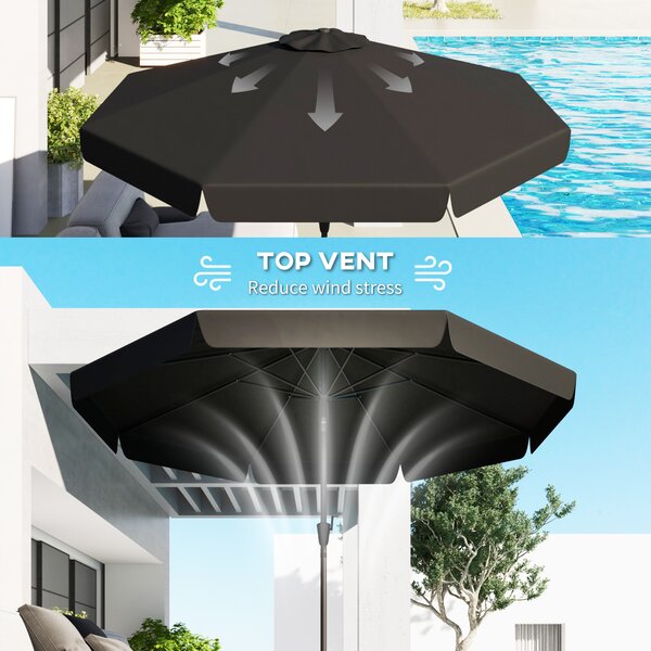Outsunny 2.7m Patio Parasol: Tilting Crank Umbrella with Ruffled Canopy, 8 Sturdy Ribs, Jet Black Aosom UK