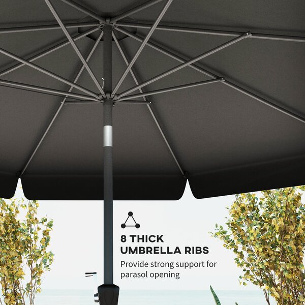 Outsunny 2.7m Patio Parasol: Tilting Crank Umbrella with Ruffled Canopy, 8 Sturdy Ribs, Jet Black Aosom UK