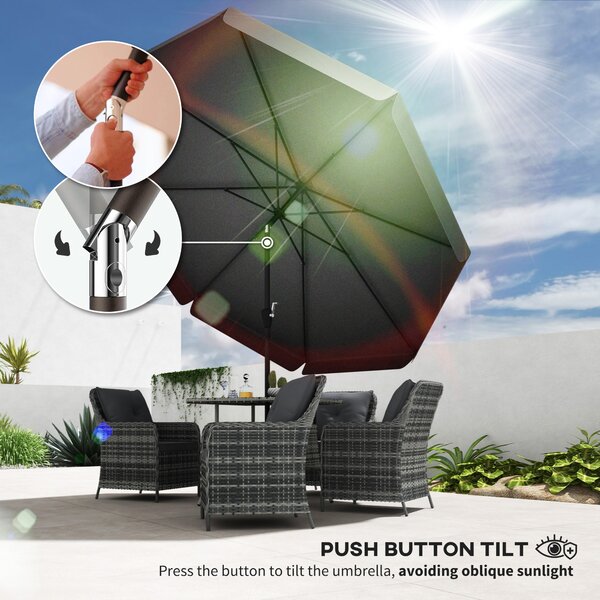 Outsunny 2.7m Patio Parasol: Tilting Crank Umbrella with Ruffled Canopy, 8 Sturdy Ribs, Jet Black Aosom UK