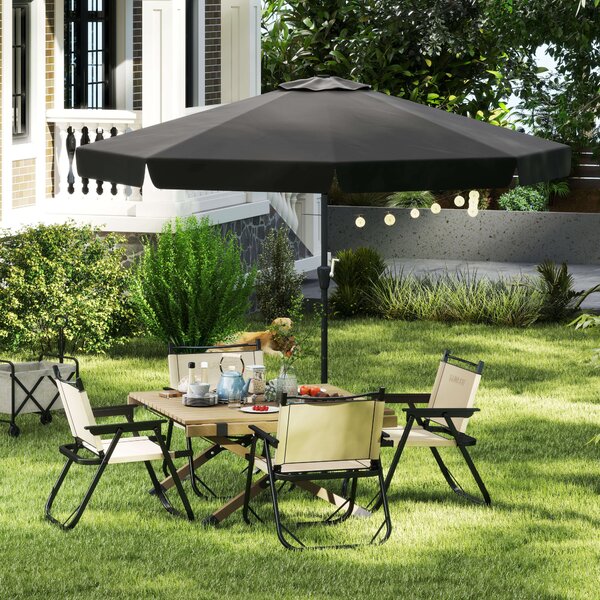 Outsunny 2.7m Patio Parasol: Tilting Crank Umbrella with Ruffled Canopy, 8 Sturdy Ribs, Jet Black Aosom UK