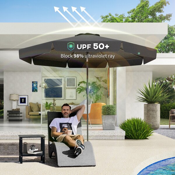 Outsunny 2.7m Patio Parasol: Tilting Crank Umbrella with Ruffled Canopy, 8 Sturdy Ribs, Jet Black Aosom UK