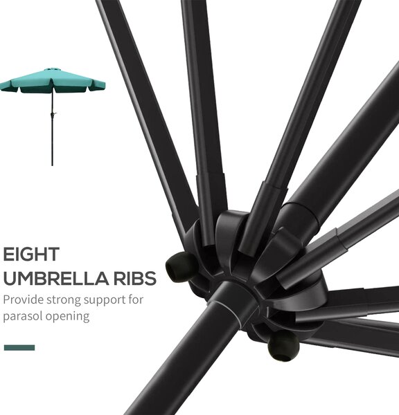 Outsunny Garden Parasol Umbrella, 2.66m, Ruffled Design, Sun Shade, Sturdy 8-Rib Construction, Green Aosom UK