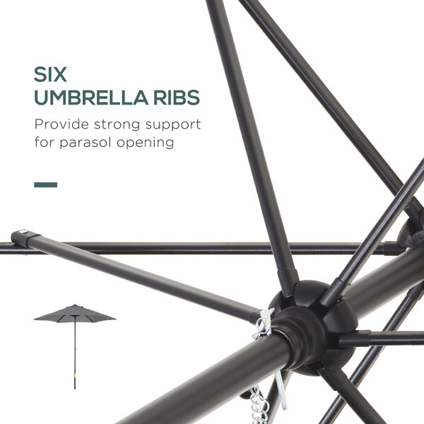 Outsunny 2m Patio Parasols Umbrellas, Outdoor Sun Shade with 6 Sturdy Ribs for Balcony, Bench, Garden, Dark Grey Aosom UK
