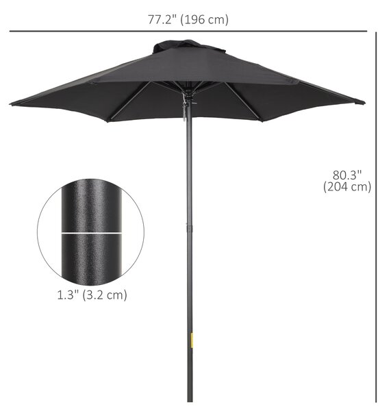 Outsunny Black Patio Parasol: 6-Rib Outdoor Sun Shade for Balcony & Garden, 2M