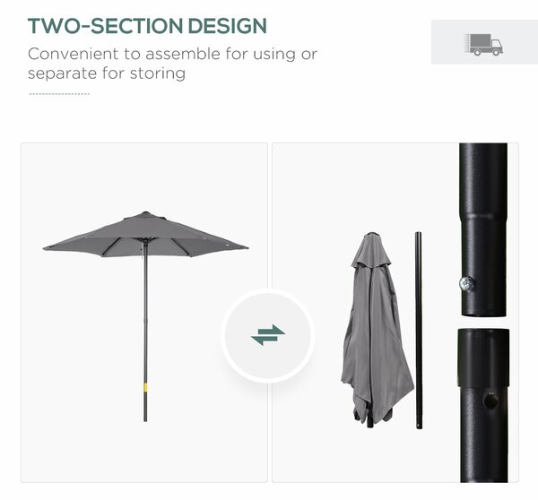 Outsunny 2m Patio Parasols Umbrellas, Outdoor Sun Shade with 6 Sturdy Ribs for Balcony, Bench, Garden, Dark Grey Aosom UK