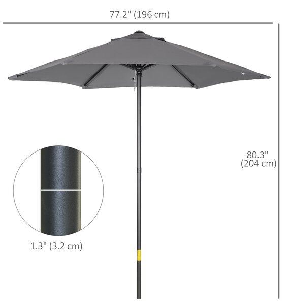Outsunny 2m Patio Parasols Umbrellas, Outdoor Sun Shade with 6 Sturdy Ribs for Balcony, Bench, Garden, Dark Grey Aosom UK
