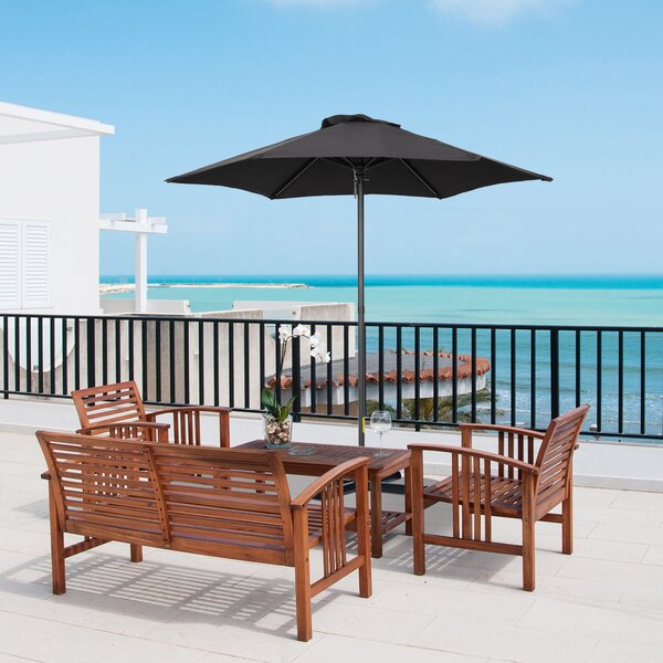 Outsunny Black Patio Parasol: 6-Rib Outdoor Sun Shade for Balcony & Garden, 2M