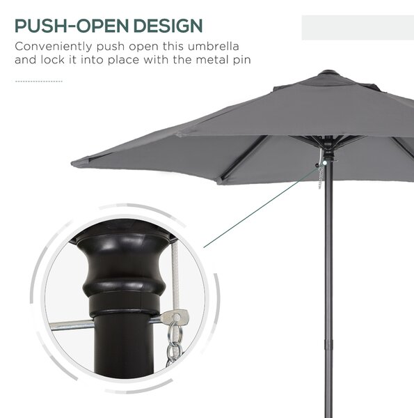 Outsunny 2m Patio Parasols Umbrellas, Outdoor Sun Shade with 6 Sturdy Ribs for Balcony, Bench, Garden, Dark Grey Aosom UK